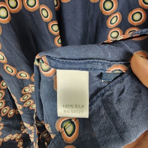 Banana Republic Silk Tunic Shift Dress Short Navy Blue Geometric Print Sz Small - Picture 6 of 8